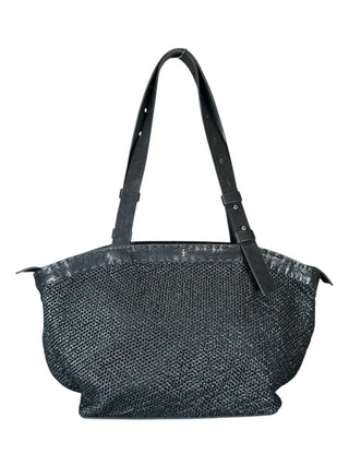 Leather mesh zip top shoulder bag