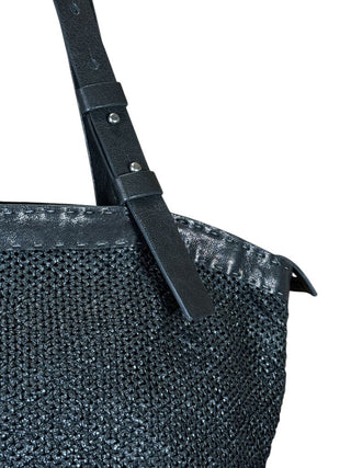 Leather mesh zip top shoulder bag