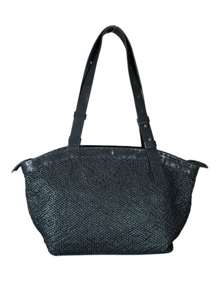 Leather mesh zip top shoulder bag