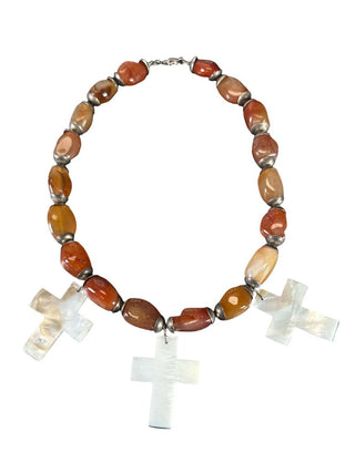 Sterling Carnelian Mother of Pearl Cross Necklace