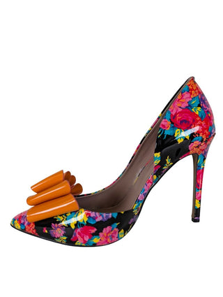 Patent Floral Heel w/Bow