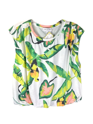 Knit sleeveless leaf print