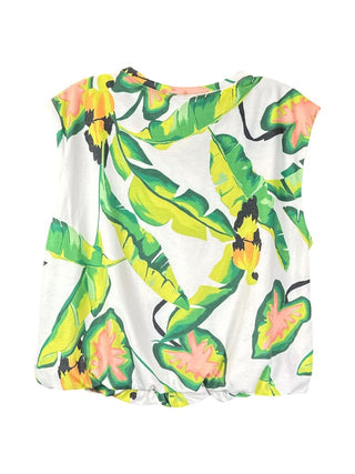 Knit sleeveless leaf print