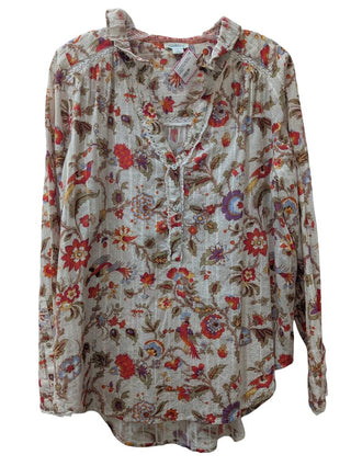 Long Sleeve 1/2 Button Flower Print Blouse