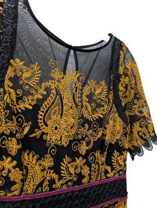 NWT Short Sleeve Embroidery & Mesh Below Knee R: $260
