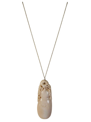 Carved Bone Pendant Necklace with Gold Filled Chain