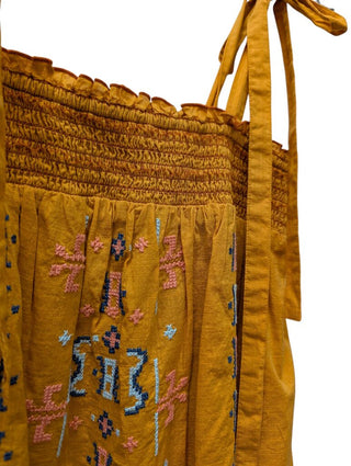 Tie Spaghetti Strap Embroidered Aztec Blouse