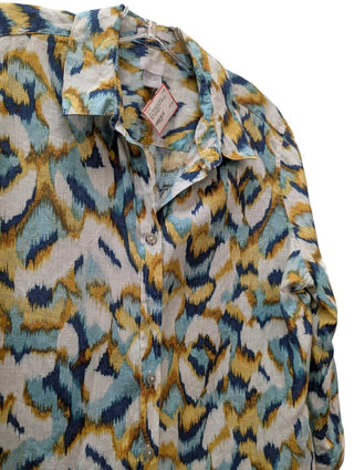 Long Sleeve Button Up 100% Linen Abstract Print