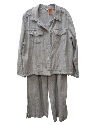 2 Piece Set- Wide Leg Pants and Button Up Striped Linen Blend