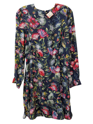 Long Sleeve Flower Print Ruffled Hem Dress
