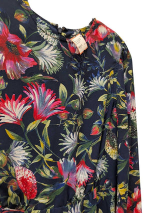 Long Sleeve Flower Print Ruffled Hem Dress