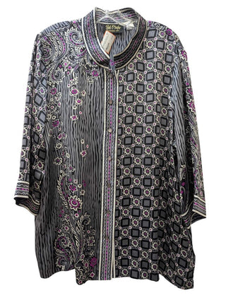 Silk Button Front Print Blouse