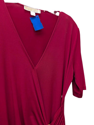 Short Sleeve Faux Wrap Gold Belt Detail