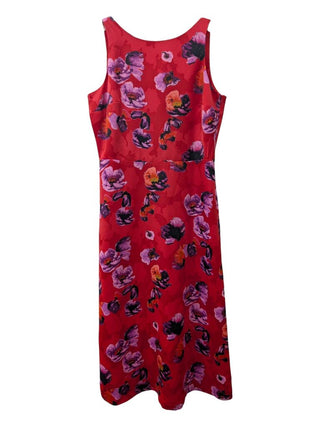 Sleeveless Lined Midi Sheath Flowered Dress
