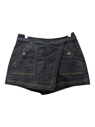 Dark Denim Mini Skort Zip Back Slit Pockets