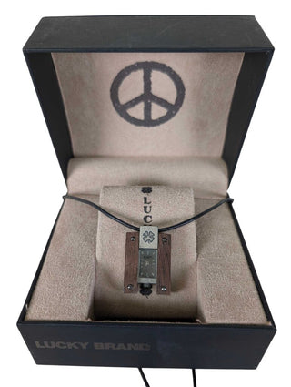 Necklace Watch Wood & Pewter w/ Box AS IS Battery Needed