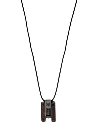 Necklace Watch Wood & Pewter w/ Box AS IS Battery Needed