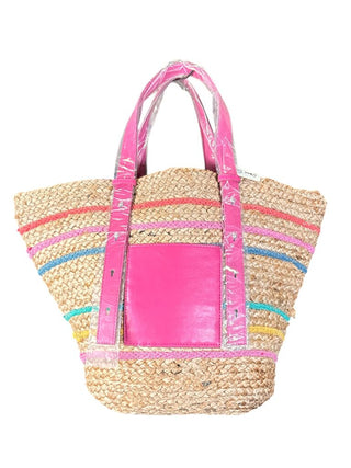NWT woven straw w/faux leather straps/pocket tote