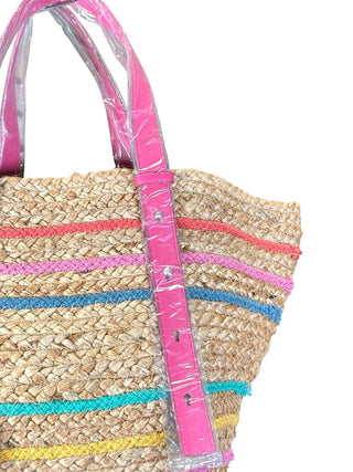 NWT woven straw w/faux leather straps/pocket tote