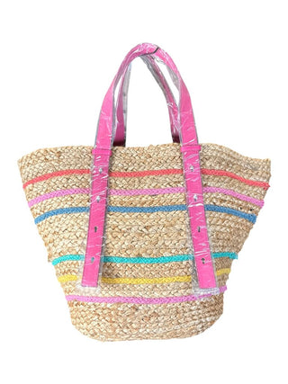 NWT woven straw w/faux leather straps/pocket tote