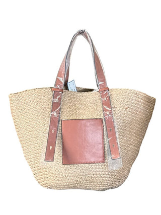 NWT woven straw w/faux leather straps/pocket tote