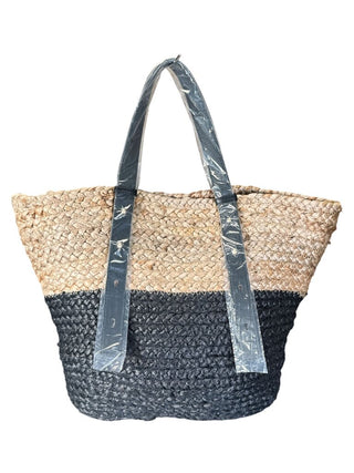 NWT woven straw w/faux leather handles and pocket tote