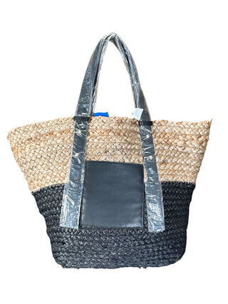 NWT woven straw w/faux leather handles and pocket tote