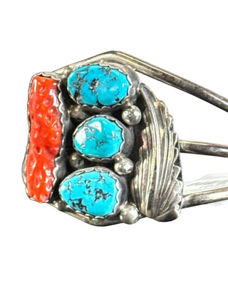 Sterling Coral Turquoise Cuff