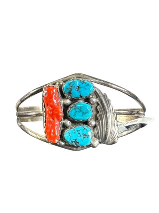 Sterling Coral Turquoise Cuff