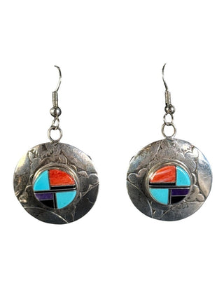 Sterling Inlay Concho Earrings