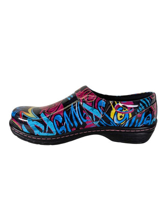 NWOT Patent Leather Neon Graffiti Clogs