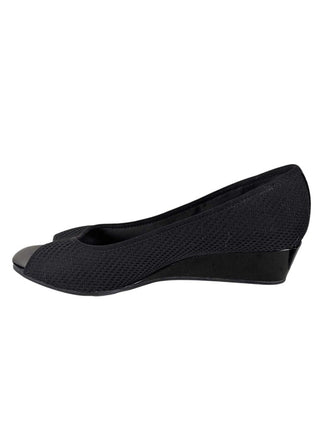 Cloth & Patent Leather Small Peeptoe Wedge