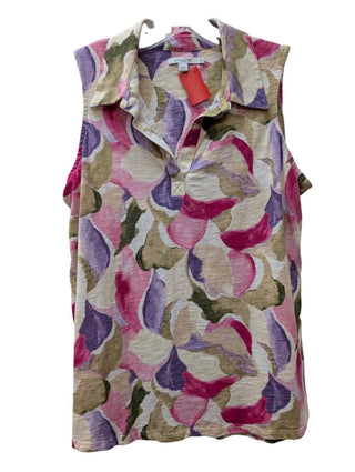 Collared Split Neck Petal Print