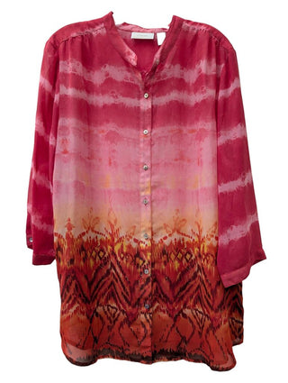 Long Sleeve Sheer Watercolor Button Up