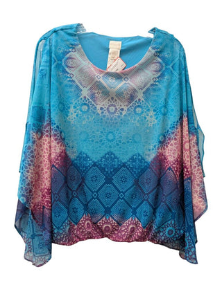 Slit Sleeve Sheer Geometric Print