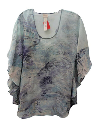 Batwing Sheer Abstract Print Blouse