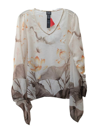 3/4 Sleeve Sheer Floral Watercolor Print