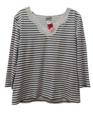 Long Sleeve Striped Lace Neck