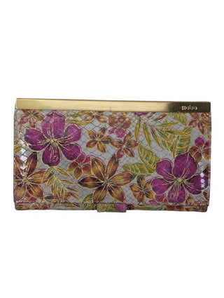 Flowered Wallet Clutch Gold Hardware