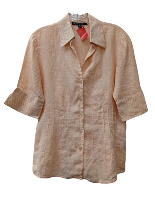 Short Sleeve Linen Striped Button Up