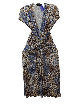 Short Sleeve Faux Wrap Feather Print Midi