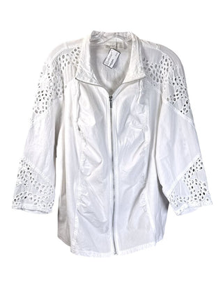 Zip front cotton/knit/cutwork