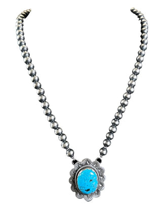 Sterling Oxy Bead Kingman Turquoise Pendant Necklace