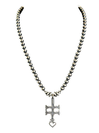 Sterling Oxy Bead Cross Pendant Necklace