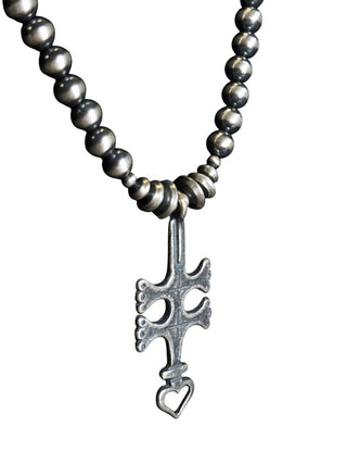 Sterling Oxy Bead Cross Pendant Necklace