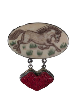 Sterling Etched Bone Horse Pendant