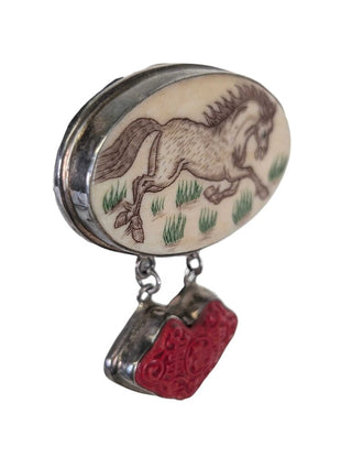 Sterling Etched Bone Horse Pendant