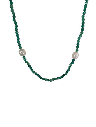 Raw Green Emerald Pearl Necklace