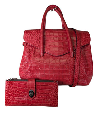 2 PIECE SET Notley Satchel Croc Embossed w/ Wallet