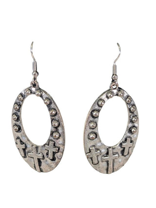 Oval Hoop w/ Crosses Hammered Look